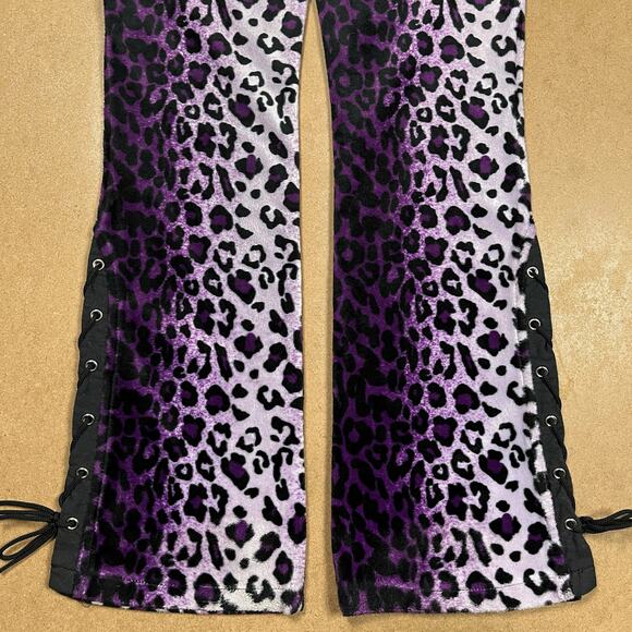 Vintage Lip Service Freaks in Fur Purple Leopard Print Pants Y2K Mall Goth Faux - Picture 7 of 16